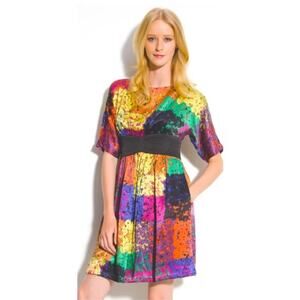 Trina Turk Silk Rainbow Colorblock Dress Size 2 Multicolor
